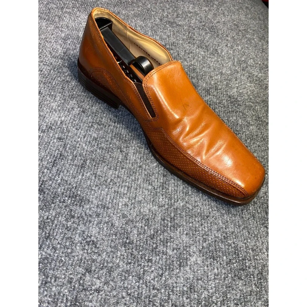 Adolfo Casual Loafer Shoes Men's 10M Brown Perforated Leather Square Toe Slip On